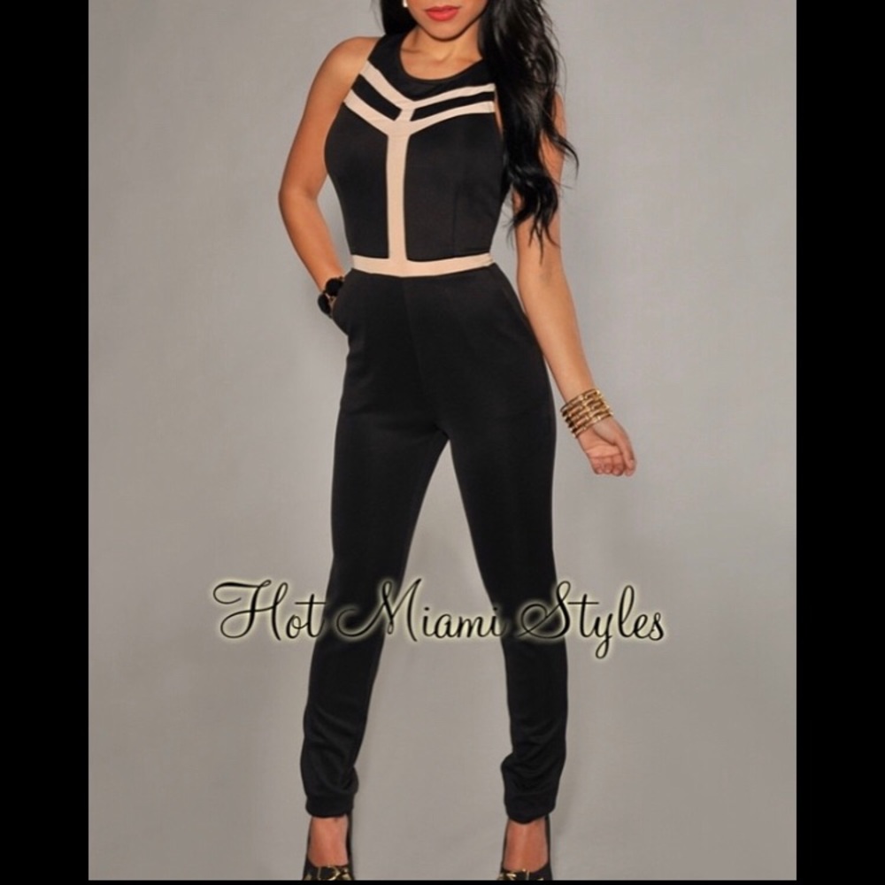 Black and Nude Skinny leg Jumpsuit